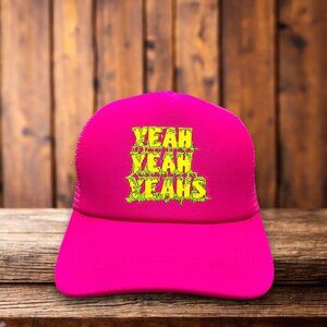 Yeah Yeah Yeahs Mens Trucker Hat Pink 90s Alternative Indie Rock Band Ball Cap